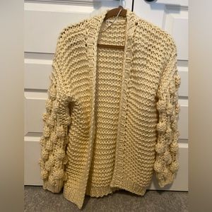 In Loom Oversized Fit Bubble Sleeve Knit Cardigan, Cream Colored
